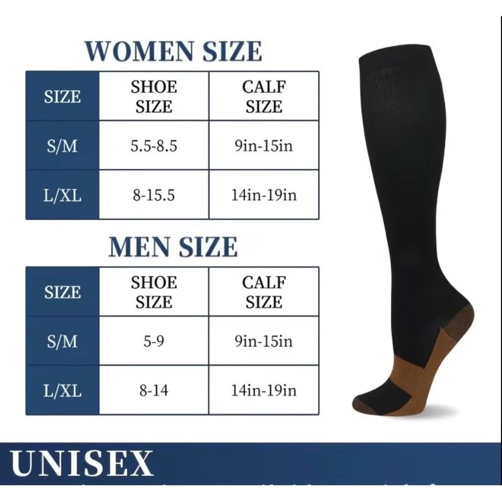 Unisex 20-30 mmHg Compression Socks S/M‎ Knee High Medical Black Rib 2 Pack NEW
